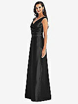 Side View Thumbnail - Black & Black Off-the-Shoulder Draped Wrap Satin Maxi Dress