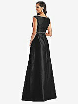 Rear View Thumbnail - Black & Black Off-the-Shoulder Draped Wrap Satin Maxi Dress