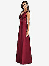 Side View Thumbnail - Burgundy & Burgundy Off-the-Shoulder Draped Wrap Satin Maxi Dress