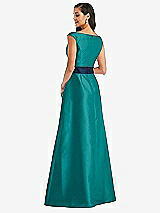 Rear View Thumbnail - Jade & Midnight Navy Off-the-Shoulder Draped Wrap Satin Maxi Dress