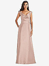 Front View Thumbnail - Toasted Sugar & Toasted Sugar Off-the-Shoulder Draped Wrap Satin Maxi Dress