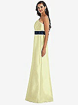 Alt View 2 Thumbnail - Butter Yellow & Midnight Navy Draped One-Shoulder Satin Maxi Dress with Pockets