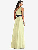 Alt View 3 Thumbnail - Butter Yellow & Midnight Navy Draped One-Shoulder Satin Maxi Dress with Pockets