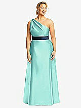 Front View Thumbnail - Coastal & Midnight Navy Draped One-Shoulder Satin Maxi Dress with Pockets