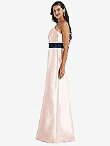 Alt View 2 Thumbnail - Blush & Midnight Navy Draped One-Shoulder Satin Maxi Dress with Pockets