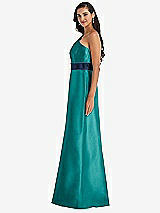 Alt View 2 Thumbnail - Jade & Midnight Navy Draped One-Shoulder Satin Maxi Dress with Pockets