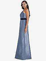 Alt View 2 Thumbnail - Larkspur Blue & Midnight Navy Draped One-Shoulder Satin Maxi Dress with Pockets