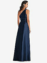 Alt View 3 Thumbnail - Midnight Navy & Midnight Navy Draped One-Shoulder Satin Maxi Dress with Pockets