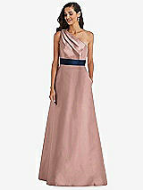 Alt View 1 Thumbnail - Neu Nude & Midnight Navy Draped One-Shoulder Satin Maxi Dress with Pockets