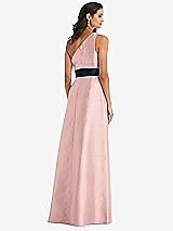 Alt View 3 Thumbnail - Rose - PANTONE Rose Quartz & Midnight Navy Draped One-Shoulder Satin Maxi Dress with Pockets