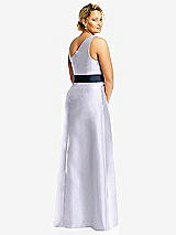 Rear View Thumbnail - Silver Dove & Midnight Navy Draped One-Shoulder Satin Maxi Dress with Pockets