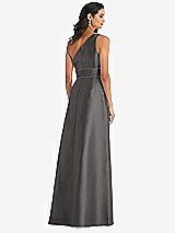 Alt View 3 Thumbnail - Caviar Gray & Caviar Gray Draped One-Shoulder Satin Maxi Dress with Pockets