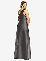 Rear View Thumbnail - Caviar Gray & Caviar Gray Draped One-Shoulder Satin Maxi Dress with Pockets