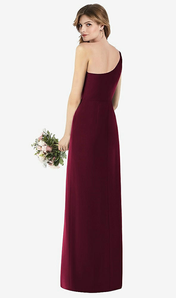 Back View - Cabernet One-Shoulder Crepe Trumpet Gown with Front Slit