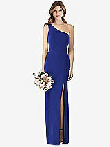 Front View Thumbnail - Cobalt Blue One-Shoulder Crepe Trumpet Gown with Front Slit