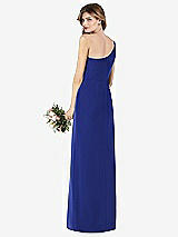 Rear View Thumbnail - Cobalt Blue One-Shoulder Crepe Trumpet Gown with Front Slit