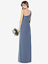 Rear View Thumbnail - Larkspur Blue One-Shoulder Crepe Trumpet Gown with Front Slit