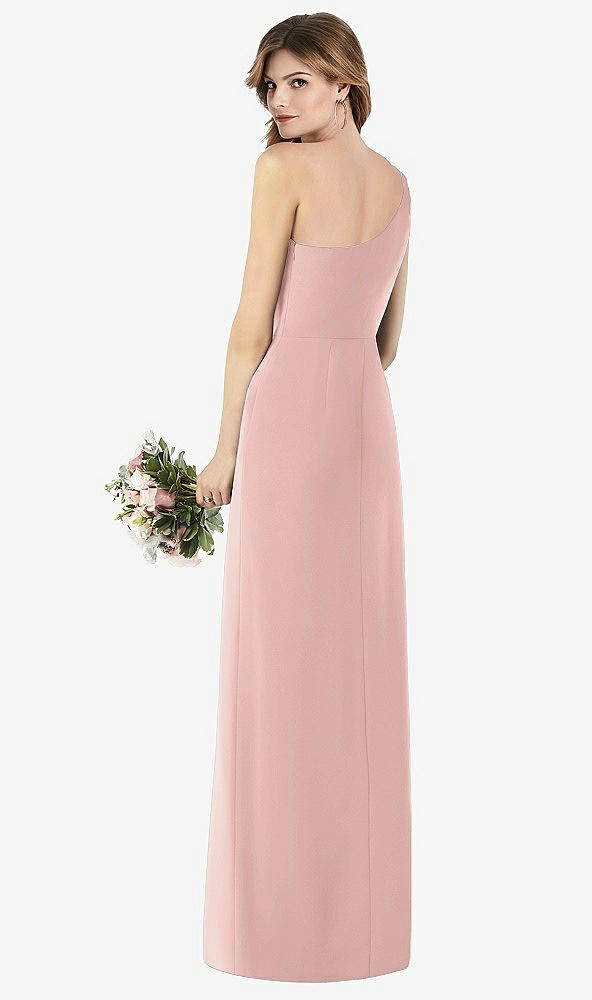 Back View - Rose - PANTONE Rose Quartz One-Shoulder Crepe Trumpet Gown with Front Slit