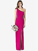 Front View Thumbnail - Think Pink One-Shoulder Crepe Trumpet Gown with Front Slit