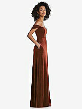 Side View Thumbnail - Auburn Moon Off-the-Shoulder Flounce Sleeve Velvet Maxi Dress