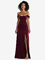 Front View Thumbnail - Cabernet Off-the-Shoulder Flounce Sleeve Velvet Maxi Dress