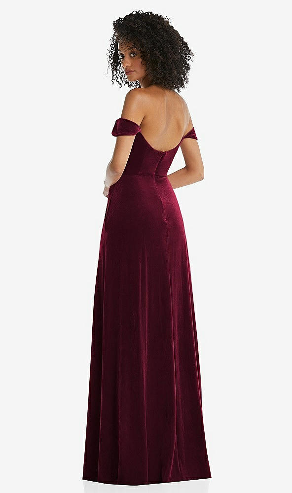 Back View - Cabernet Off-the-Shoulder Flounce Sleeve Velvet Maxi Dress