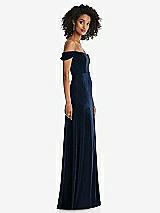 Alt View 1 Thumbnail - Midnight Navy Off-the-Shoulder Flounce Sleeve Velvet Maxi Dress