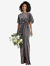 Alt View 1 Thumbnail - Caviar Gray Flutter Sleeve Open-Back Velvet Maxi Dress with Draped Wrap Skirt