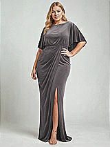 Alt View 2 Thumbnail - Caviar Gray Flutter Sleeve Open-Back Velvet Maxi Dress with Draped Wrap Skirt