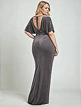 Alt View 3 Thumbnail - Caviar Gray Flutter Sleeve Open-Back Velvet Maxi Dress with Draped Wrap Skirt