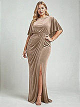 Alt View 2 Thumbnail - Topaz Flutter Sleeve Open-Back Velvet Maxi Dress with Draped Wrap Skirt