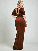 Alt View 3 Thumbnail - Auburn Moon Flutter Sleeve Open-Back Velvet Maxi Dress with Draped Wrap Skirt