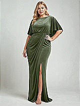 Alt View 2 Thumbnail - Sage Flutter Sleeve Open-Back Velvet Maxi Dress with Draped Wrap Skirt