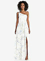 Front View Thumbnail - Bleu Garden One-Shoulder Chiffon Maxi Dress with Shirred Front Slit