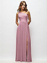 Alt View 1 Thumbnail - Dusty Pink One-Shoulder Chiffon Maxi Dress with Shirred Front Slit