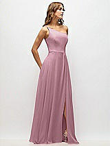 Alt View 2 Thumbnail - Dusty Pink One-Shoulder Chiffon Maxi Dress with Shirred Front Slit