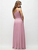 Alt View 3 Thumbnail - Dusty Pink One-Shoulder Chiffon Maxi Dress with Shirred Front Slit