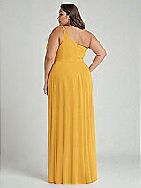 Alt View 2 Thumbnail - NYC Yellow One-Shoulder Chiffon Maxi Dress with Shirred Front Slit