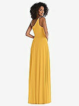 Rear View Thumbnail - NYC Yellow One-Shoulder Chiffon Maxi Dress with Shirred Front Slit