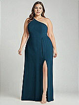 Alt View 1 Thumbnail - Atlantic Blue One-Shoulder Chiffon Maxi Dress with Shirred Front Slit