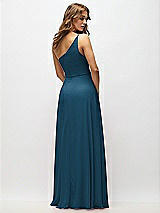 Alt View 3 Thumbnail - Atlantic Blue One-Shoulder Chiffon Maxi Dress with Shirred Front Slit