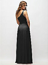 Alt View 3 Thumbnail - Black One-Shoulder Chiffon Maxi Dress with Shirred Front Slit