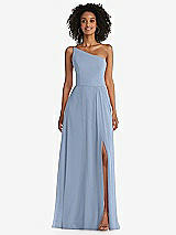 Front View Thumbnail - Cloudy One-Shoulder Chiffon Maxi Dress with Shirred Front Slit