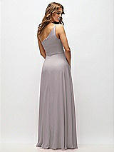 Alt View 3 Thumbnail - Cashmere Gray One-Shoulder Chiffon Maxi Dress with Shirred Front Slit