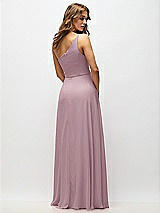 Alt View 3 Thumbnail - Dusty Rose One-Shoulder Chiffon Maxi Dress with Shirred Front Slit