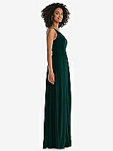 Side View Thumbnail - Evergreen One-Shoulder Chiffon Maxi Dress with Shirred Front Slit