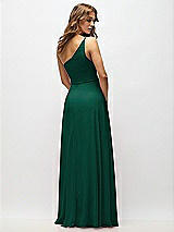 Alt View 3 Thumbnail - Hunter Green One-Shoulder Chiffon Maxi Dress with Shirred Front Slit