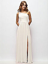 Alt View 1 Thumbnail - Ivory One-Shoulder Chiffon Maxi Dress with Shirred Front Slit