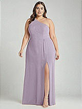 Alt View 1 Thumbnail - Lilac Haze One-Shoulder Chiffon Maxi Dress with Shirred Front Slit