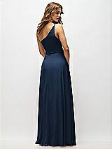 Alt View 3 Thumbnail - Midnight Navy One-Shoulder Chiffon Maxi Dress with Shirred Front Slit